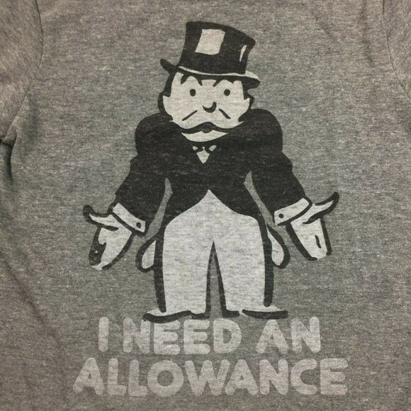 Junk Food Youth I Need An Allowance Monopoly Game Night Gray T-Shirt Size Medium - Picture 1 of 7